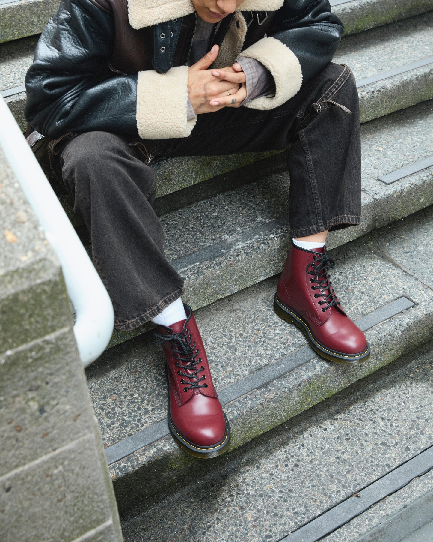 1460 Smooth Leather Lace Up Ankle Boots in Cherry Red